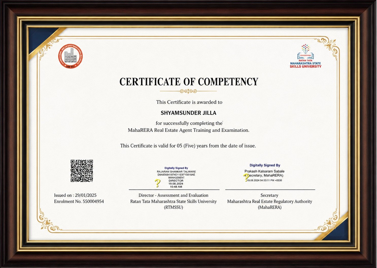 Certificate of Competency - Shyamsunder Jilla